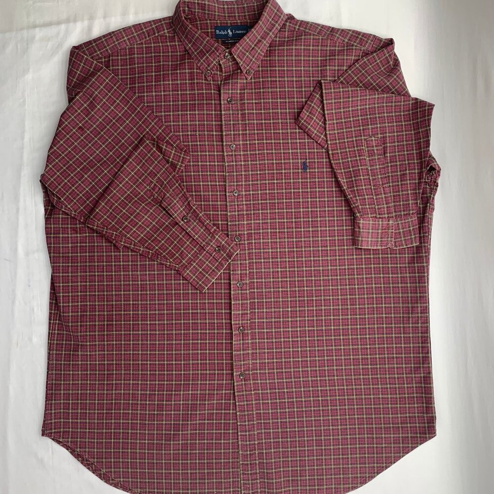 Polo Ralph Lauren Mens Button Down Red Cream Green Plaid Shirt 2XLT